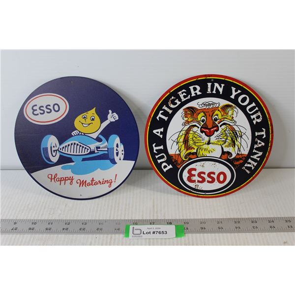 (2) Round Esso Metal Signs