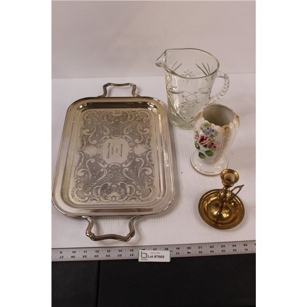 Glass Vase, Candle Holder, Pitcher, Tray