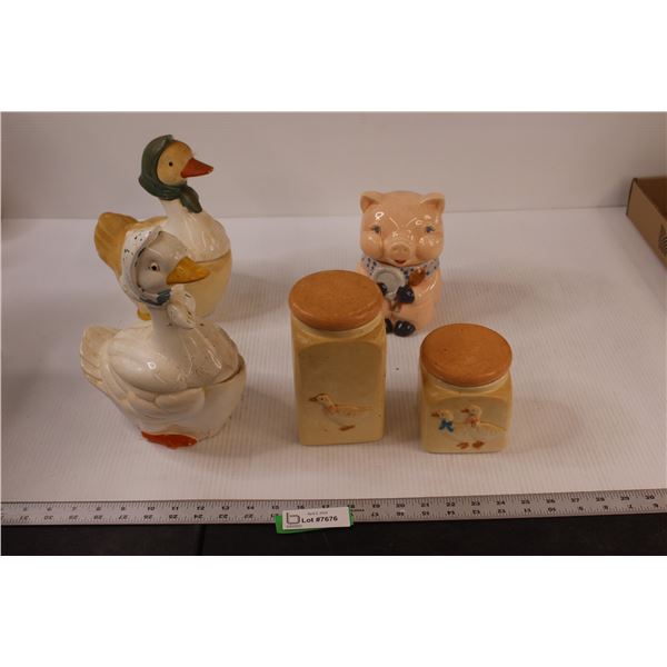 (2) Ceramic Houseware Ducks (2) Ceramic Duck Containers, Ceramic Pig