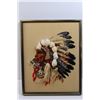 Image 2 : Vintage Framed Cross Stitched Native American Chief w/Headdress (17"x21") - unknown Artist