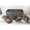 Image 1 : Metal Fan (working ) - Grinding Disks & Wheel - Ammo Case (no Lid) - Tire Air Pump - Small Air Grind
