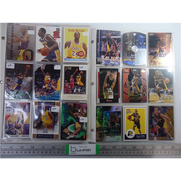 (2) Folders of Cards Featuring NBA Players Kobe Bryant and Reggie Miller (7 sheets in total)