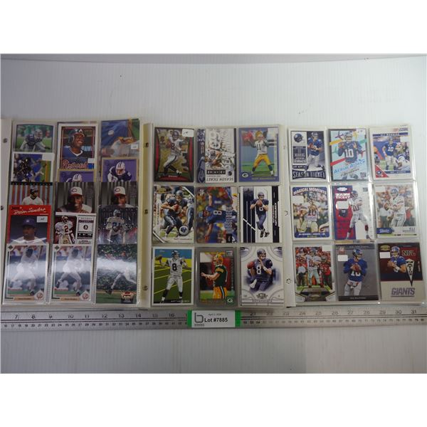 (3) Folders of Cards Featuring NFL Players Eli Manning, Matt Hasselback and Deion Sanders(football a