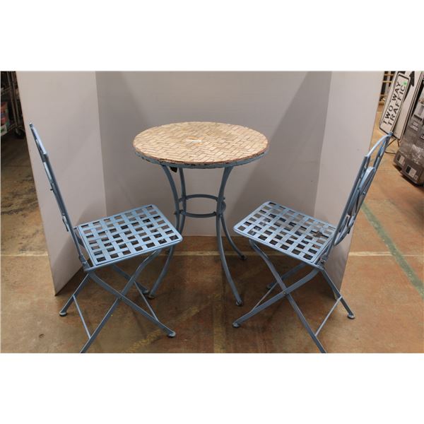 * Bistro Set - Round Table, (2) Folding Metal Chairs