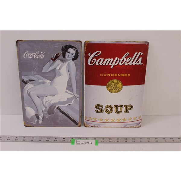 Coca-Cola Tin Sign, Campbells Sign - 12 x8 