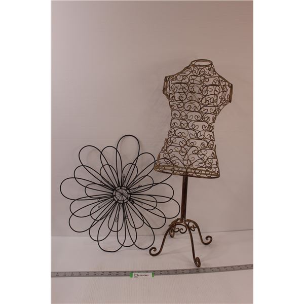 Metal Jewelry Display/Bust Decor - 29"x10", Metal Flower Decor - 18"