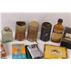Image 2 : (3) Edison Blue Amber Record Tube, Vintage Hand Warmer, Sharpening Stone, Alkorub Glass Jar, Dixie P