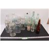 Image 1 : (14) Glass Bottles: Mason Clamp-Top Jars, Milk Jugs, Pepsi, Misc.
