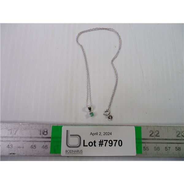 Sterling Silver with Small Emerald Pendant 18"