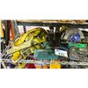 Image 2 : SHELF OF ASSORTED TOOLS INCLUDING; CIRCULAR SAW, HEAT GUN, RATCHET STRAP & MORE