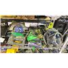 Image 3 : SHELF OF ASSORTED TOOLS INCLUDING; CIRCULAR SAW, HEAT GUN, RATCHET STRAP & MORE