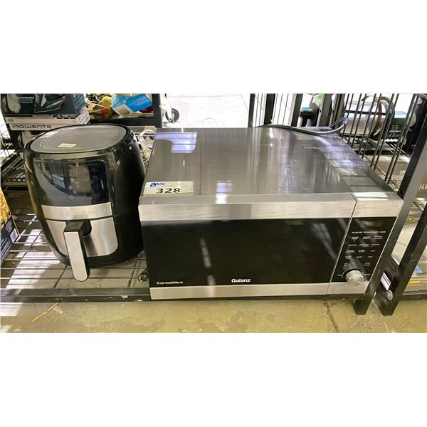 GALANZ MICROWAVE (NO GLASS DISH) & GOURMIA AIR FRYER (CLEANING REQUIRED)