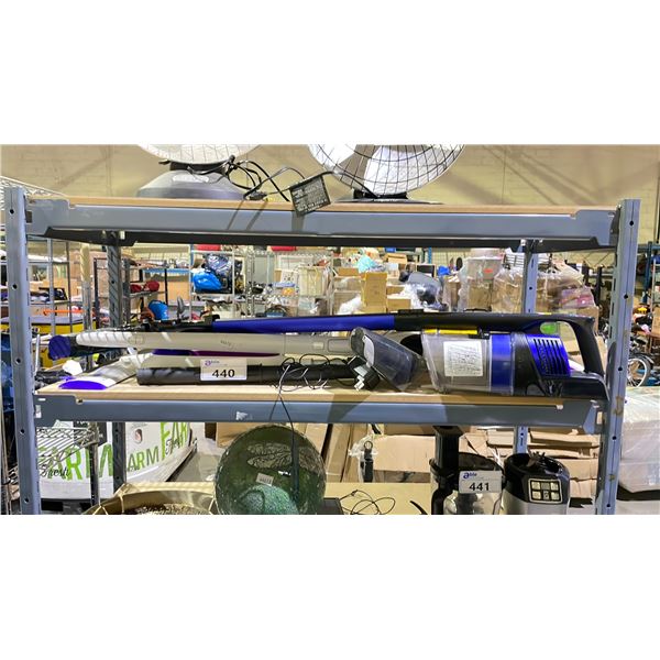 SHELF OF ASSORTED VACUUMS & VACUUM PARTS