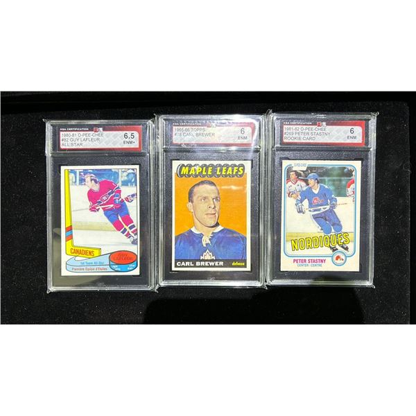 KSA 6 1981-82 OPC #269 PETER STASTNY ROOKIE, KSA 6 1965-66 TOPPS #78 CARL BREWER & KSA 6.5 1980-81