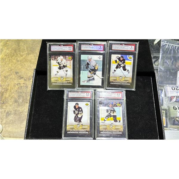 LOT OF 5 ASSORTED KSA GRADED SIDNEY CROSBY HOCKEY CARDS