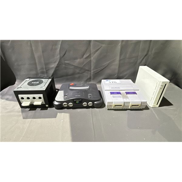 4 ASSORTED NINTENDO CONSOLES INCLUDING; GAMECUBE, N64, SNES & WII