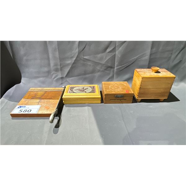 LOT OF ASSORTED SMALL WOOD CONTAINERS & NO. 2 KODAK TRIMMING BOARD