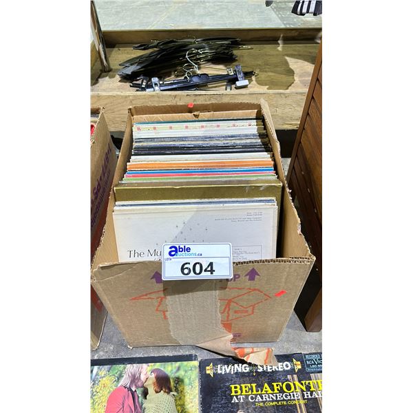 BOX OF ASSORTED RECORDS INCLUDING; ABBA, MANCINI, BELAFONTE & MORE