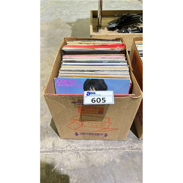 BOX OF ASSORTED RECORDS INCLUDING; JOAN JETT, ELVIS PRESLEY, ROD STEWART & MORE