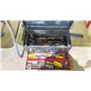 Image 2 : TOOLBOX WITH ASSORTED TOOL CONTENTS INCLUDING; DRILL BITS, CHALK LINE, MEASURING TAPES & MORE