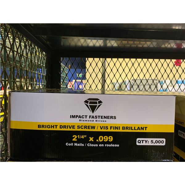 BOX OF IMPACT FASTENERS BRIGHT DRIVE SCREW 2-1/4" X .099 COIL NAILS 5000 COUNT