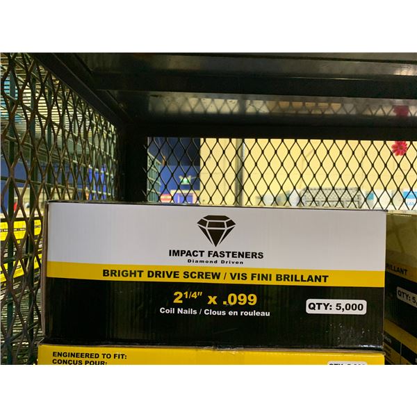 BOX OF IMPACT FASTENERS BRIGHT DRIVE SCREW 2-1/4" X .099 COIL NAILS 5000 COUNT