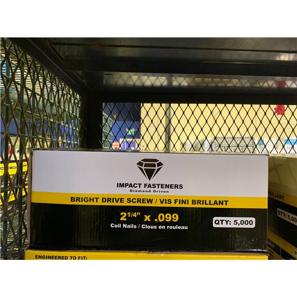 BOX OF IMPACT FASTENERS BRIGHT DRIVE SCREW 2-1/4" X .099 COIL NAILS 5000 COUNT