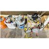 Image 3 : SHELF OF ASSORTED TOOLS INCLUDING; WORKLIGHTS, EXTENSION CORDS, HARDWARE & MORE