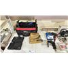 Image 2 : SHELF OF ASSORTED TOOLS INCLUDING; HEAT GUN, BIT SET, LEVEL & MORE