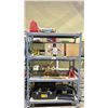 Image 1 : RACK OF ASSORTED TOOLS INCLUDING; HANDSAWS, JACK STANDS, EXTENSION CORDS & MORE (RACK NOT INCLUDED)