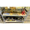 Image 2 : RACK OF ASSORTED TOOLS INCLUDING; HANDSAWS, JACK STANDS, EXTENSION CORDS & MORE (RACK NOT INCLUDED)