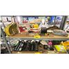 Image 1 : SHELF LOT OF ARROW PNEUMATIC STAPLER, STANLEY FAT MAX HEAVY DUTY HAMMER TRACKER AND MORE