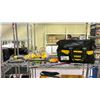 Image 1 : SHELF OF DEWALT TOOLS INCLUDING; 2 BRAD NAILERS, 20V BATTERY & CARRY BAG