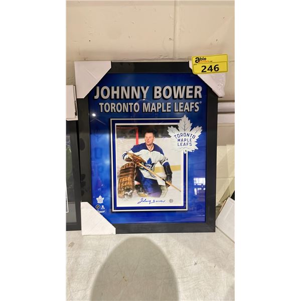 AUTOGRAPHED TORONTO MAPLE LEAFS JOHNNY BOWER FRAMED PHOTO