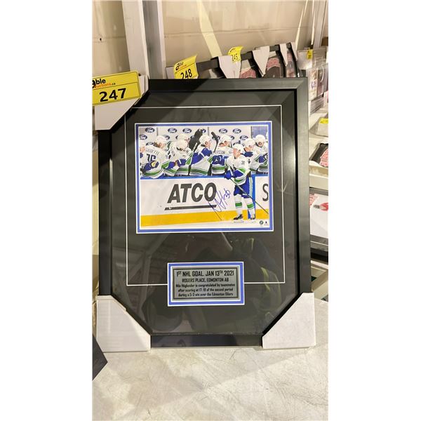 AUTOGRAPHED VANCOUVER CANUCKS NILS HOGLANDER FIRST GOAL FRAMED PHOTO