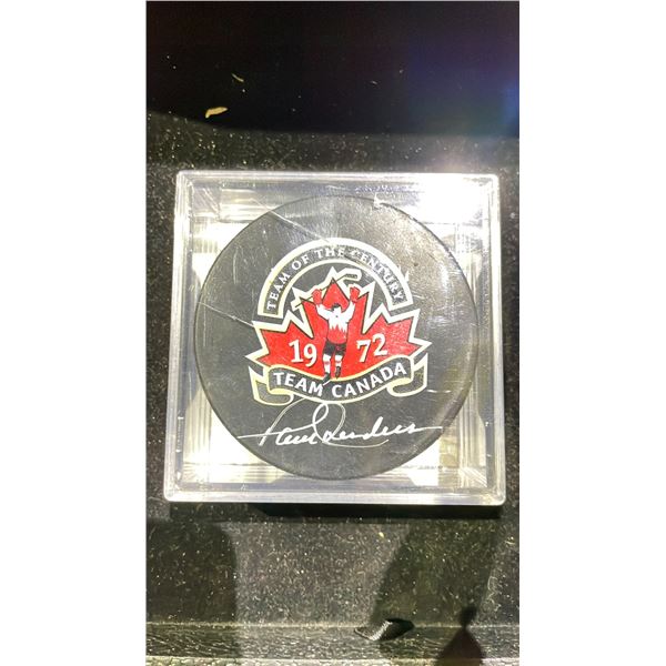 AUTOGRAPHED TEAM CANADA 1972 PAUL HENDERSON PUCK WITH COA