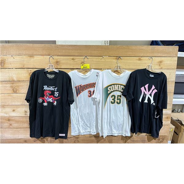 LOT OF 4 ASSORTED MITCHELL AND NESS & NEW ERA T SHIRTS SIZE 2XL