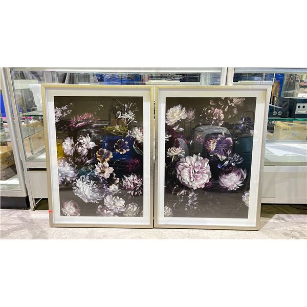 2 FRAMED FLORAL ART PIECES APPROX 24X32" EACH