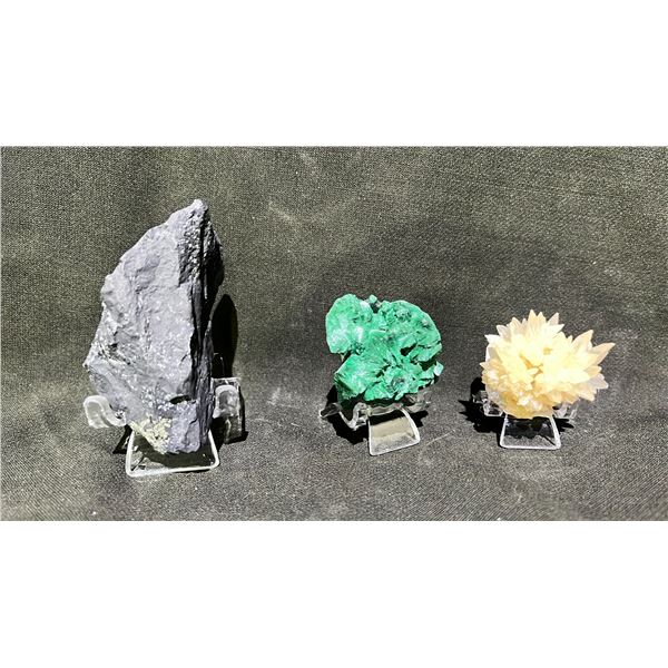 SHUNGITE STONE RETAIL $380, VELVET MALACHITE RETAIL $380, AND YELLOW CALCITE RETAIL $380