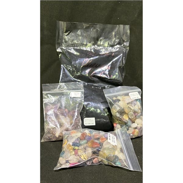 2 BAGS OF MIXED QUARTZ RETAIL $150 EACH, AMETHYST TUMBLE PACK AND SHUNGITE POWDER RETAIL $1100