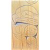 Image 2 : FIRST NATIONS CARVED WOODEN PLANK "SUN - GROUSE CLAN" APPROX. 19" X 9" SIGNED