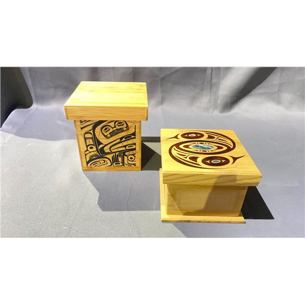2 WOODEN FIRST NATIONS LIDDED KEEPSAKE BOXES