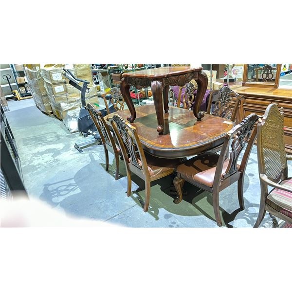WOODEN DINING TABLE WITH 6 DINING CHAIRS, AND WOODEN COFFEE TABLE