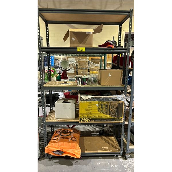 RACK OF ASSORTED ITEMS INCLUDING; PRACTICE TARGET, MUGS, GLASSES, CANDLE HOLDER AND MORE *RACK