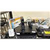 Image 2 : SHELF LOT OF ASSORTED; TELUS BOXES, CICSO BOXES, WIFI BOXES, DVD PLAYER AND MORE