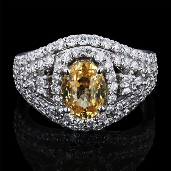 2.24 ctw UNHEATED Yellow Sapphire and 1.50 ctw Diamond Platinum Ring (GIA CERTIF