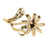 Image 2 : Vintage 14k Yellow Gold 1.20 ctw Sapphire & Pearl Detailed Flower Leaf Pin Brooc