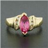 Image 2 : 14k Gold 1.00 ctw Marquise Pink Tourmaline w/ Round Diamond Channel Accents Ring