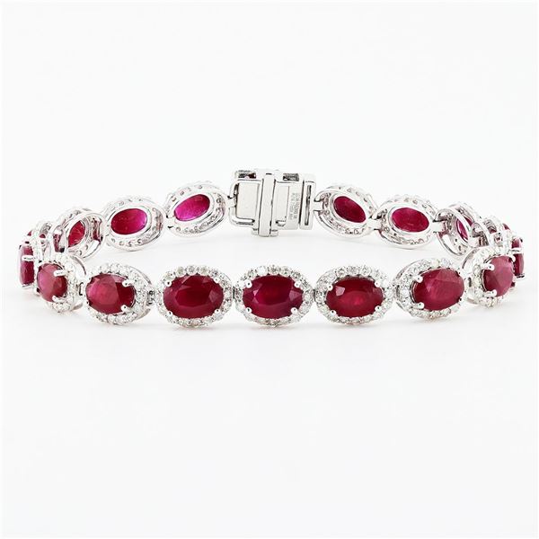16.77 ctw BURMESE Ruby and 2.90 ctw Diamond 14K White Gold Bracelet (GIA CERTIFI