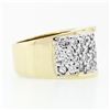 Image 5 : Vintage BREV 14k Gold & Platinum 1.56 ctw 4 Row Pave Diamond Wide Bombe Band Rin